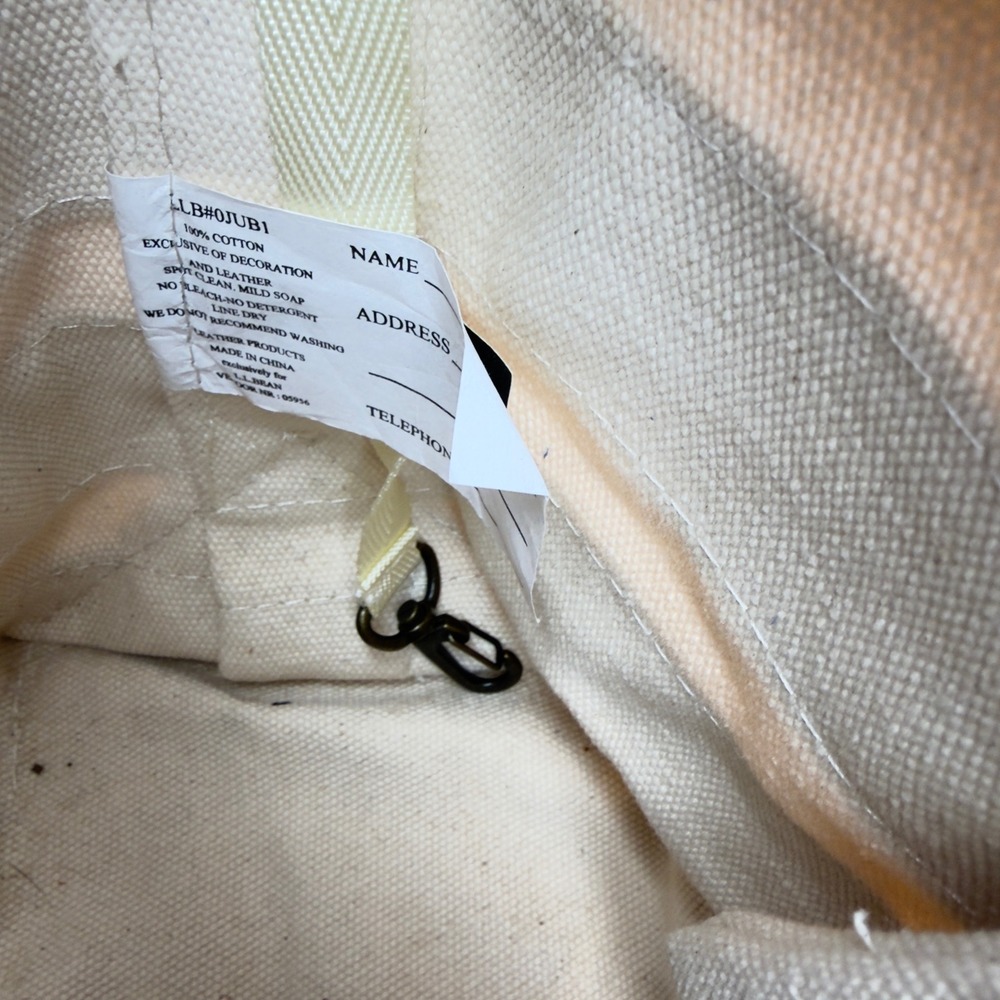 LL Bean Boat and Tote Zip Top Canvas Bag Blue White Stripe Yellow Dog Leather - Picture 7 of 7